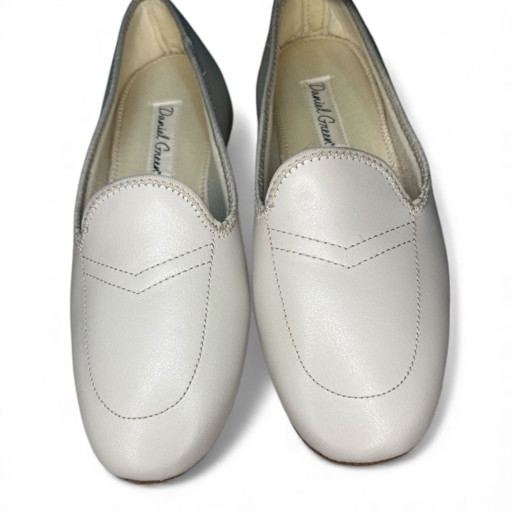 David Green Ivory Leather Loafers for Women